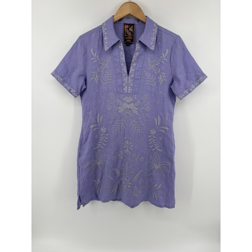 NWOT Johnny Was Linen Henley Collared Dress Sz XS Embroidered Boho Preppy $275 - Picture 7 of 15